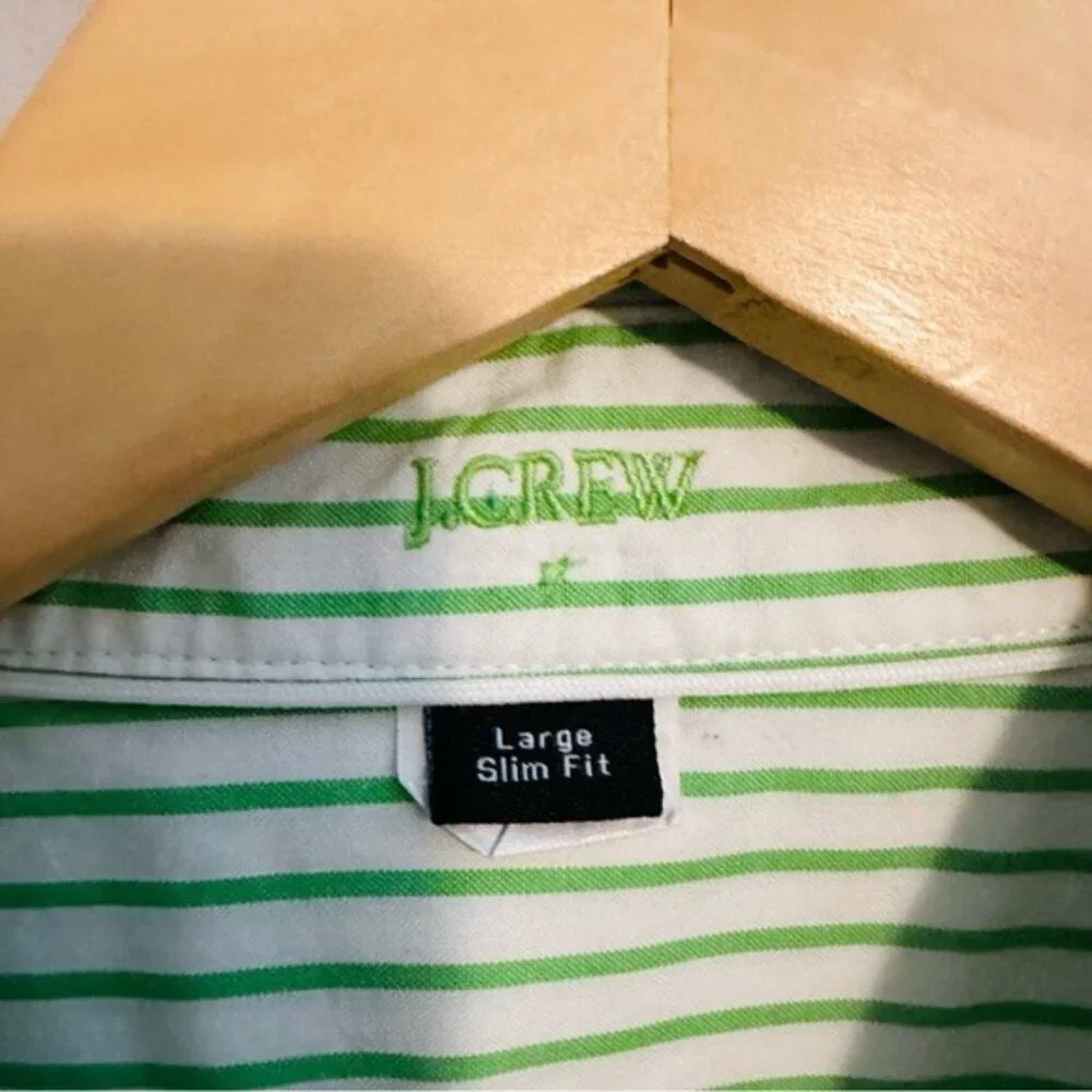 J.Crew White & Green Striped Slim Fit Dress Shirt – Men’s Large